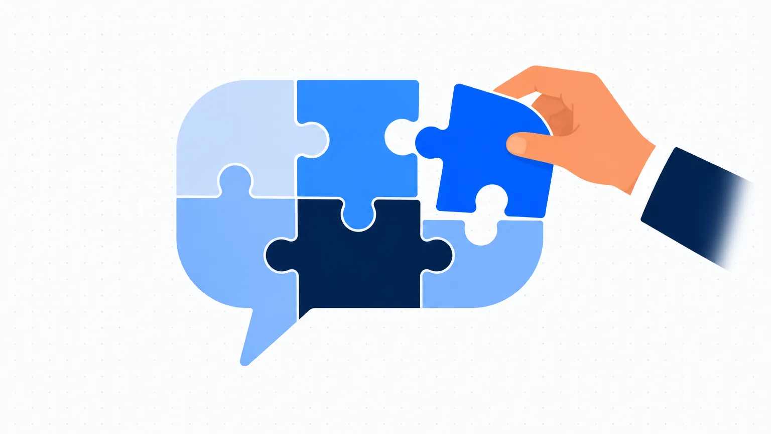 A hand placing the last puzzle piece into a speech bubble