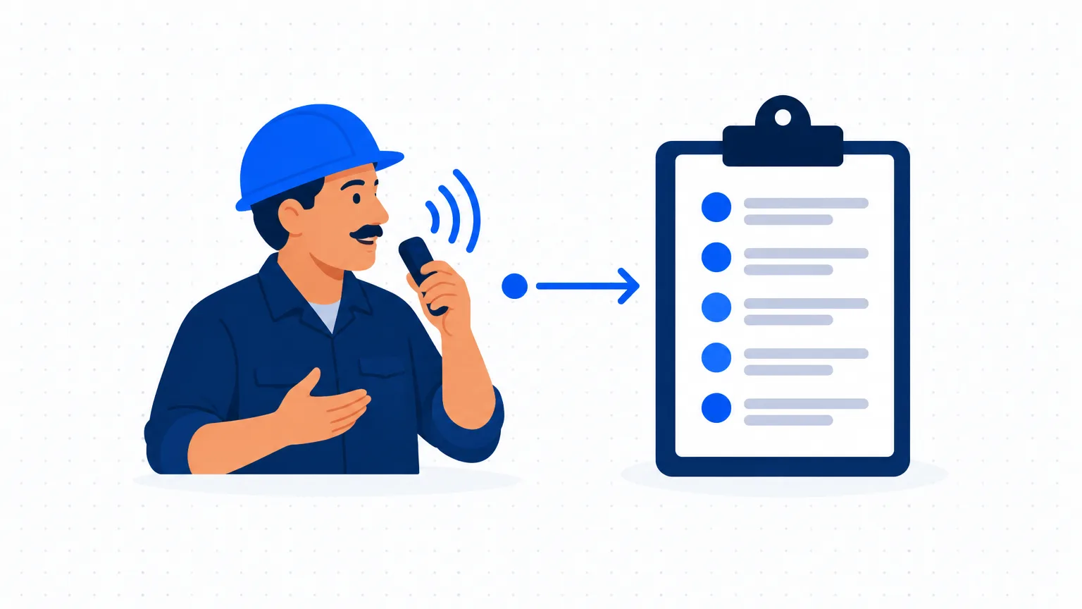 A supervisor speaking into a microphone, and a written step-by-step procedure